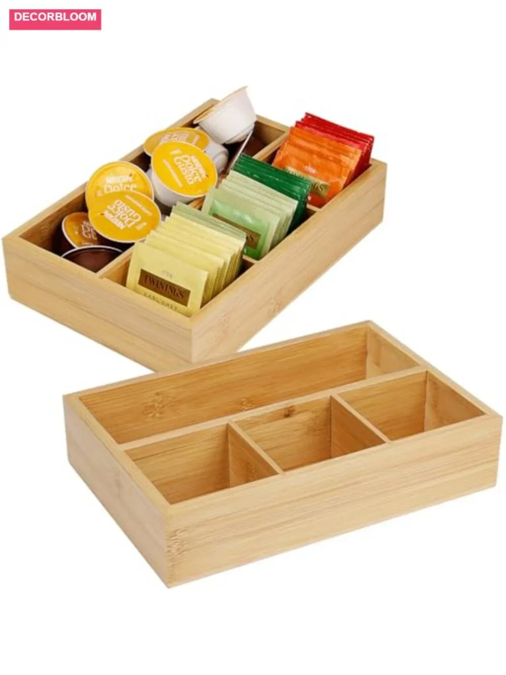 2 Pack Bamboo Tea Bag Organizers for Drawers, Coffee Station Storage